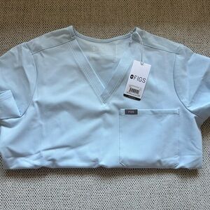 Figs Sky Blue V-Neck Scrub Top